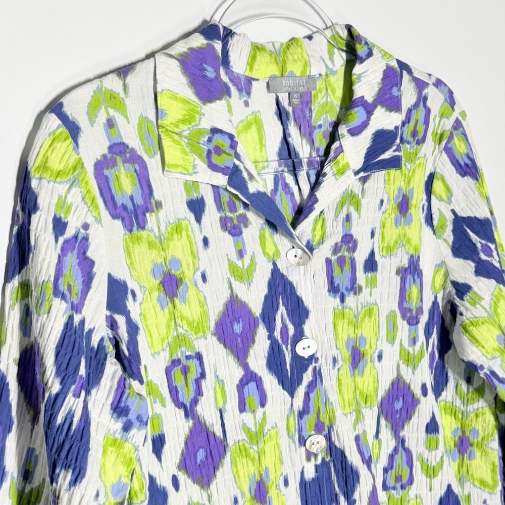 Habitat Ikat Mix Retro Swing Top 40938 XS Blue Green Agoya Shell Button - Picture 4 of 9